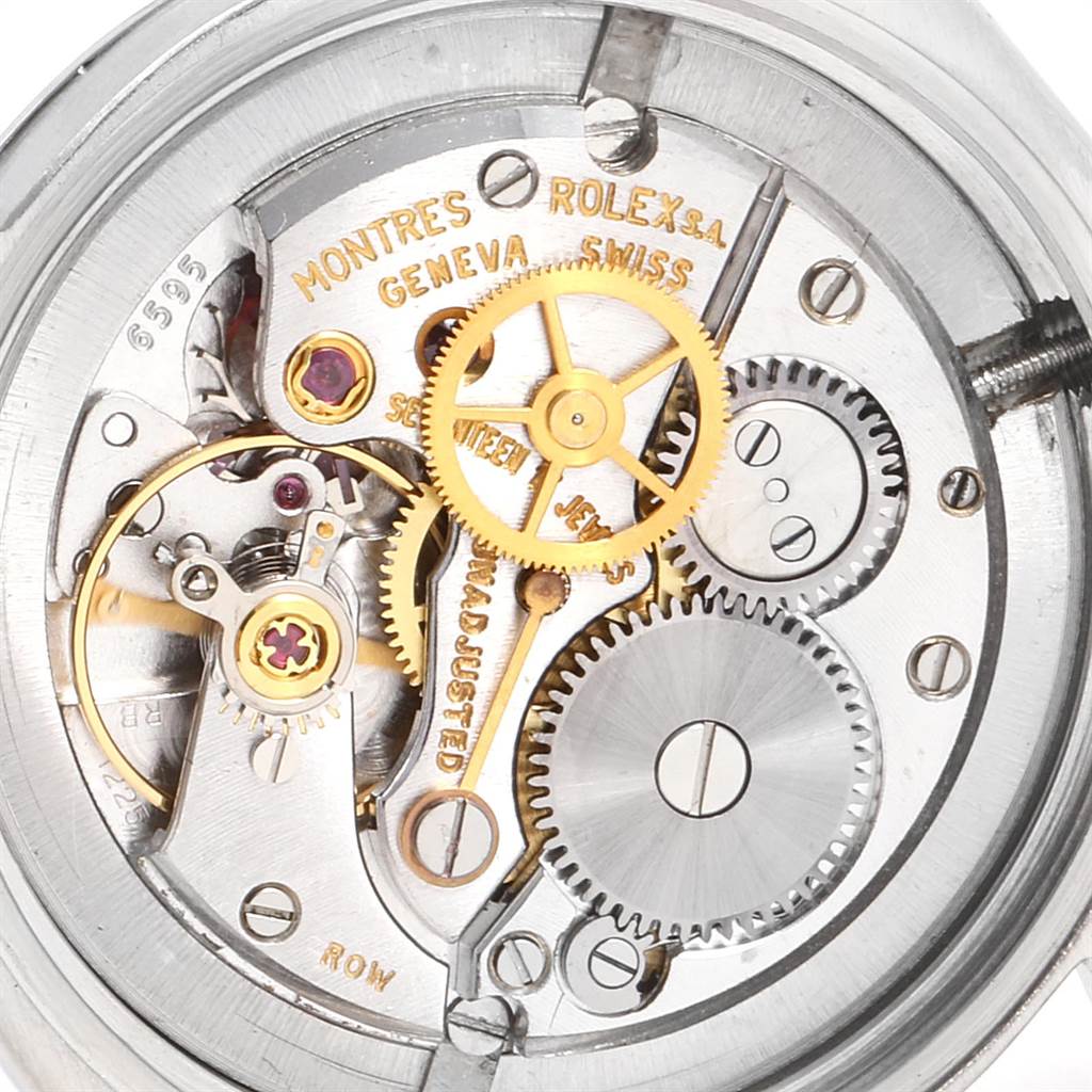 This image shows the internal mechanism and gears of the Rolex Vintage Collection 6426 Men's Stainless Steel Silver Dial 6426 Men's Stainless Steel Silver Dial watch from a close-up angle.