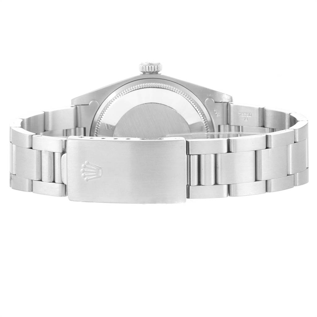This image displays the back view of a Rolex Vintage Collection 1501 Men's Stainless Steel Silver Dial 1501 Men's Stainless Steel Silver Dial model, highlighting the clasp and the bracelet.