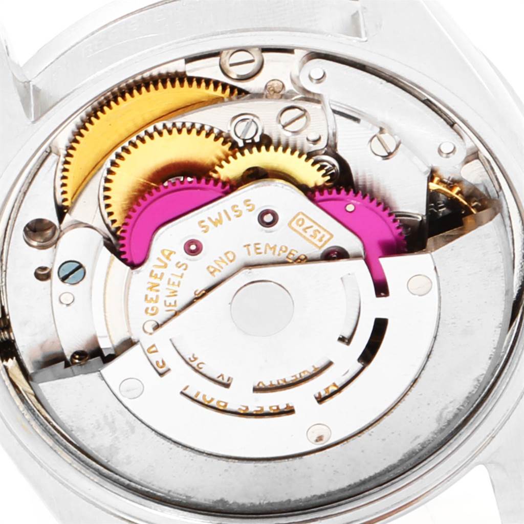 The image shows the movement and internal mechanism of a Vintage Collection model by Rolex.
