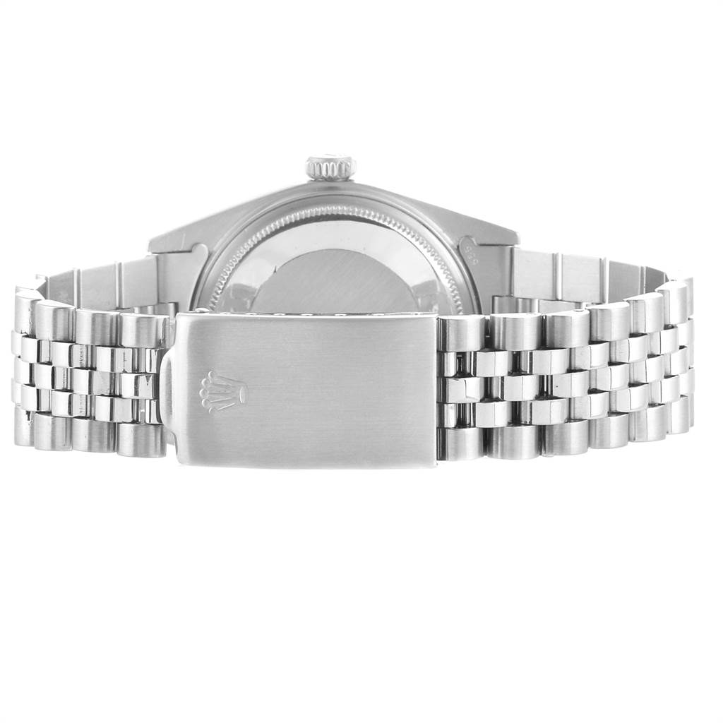 The image shows the back case and bracelet clasp of the Rolex Vintage Collection 1601 Men's Stainless Steel Grey Dial 1601 Men's Stainless Steel Grey Dial model watch.