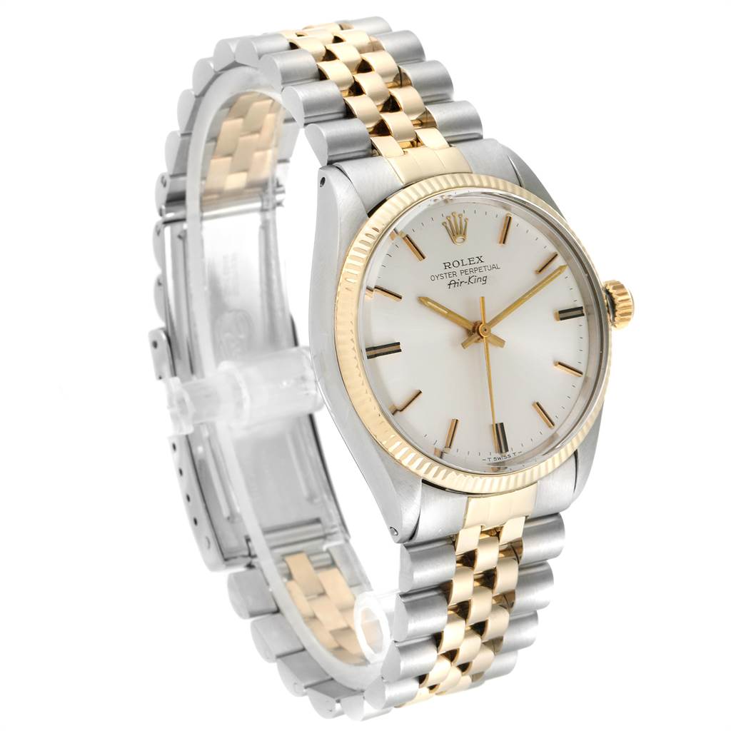 The Rolex Vintage Collection 5501 Men's Steel and Gold (two tone) Silver Dial 5501 Men's Steel and Gold (two tone) Silver Dial watch is shown at a three-quarter angle, displaying the face, bezel, and two-tone metal bracelet.