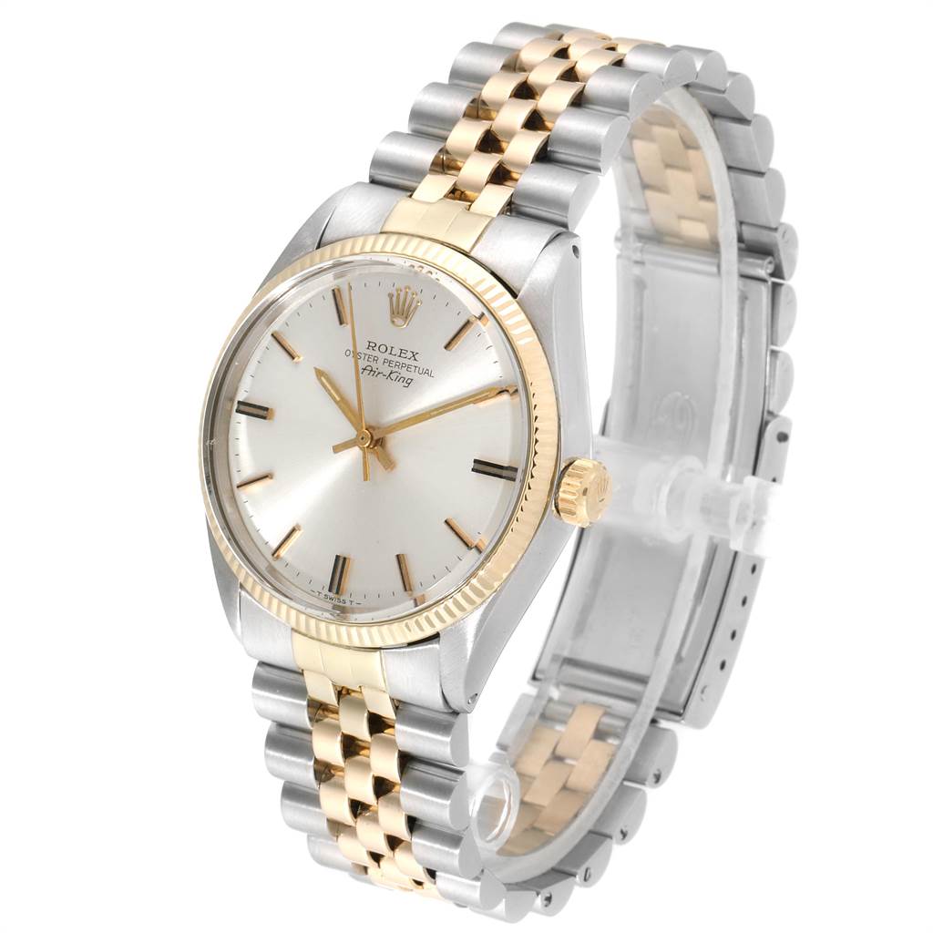 The Rolex Vintage Collection 5501 Men's Steel and Gold (two tone) Silver Dial 5501 Men's Steel and Gold (two tone) Silver Dial watch is shown at a slight angle, displaying the face, bezel, and two-tone metal bracelet.