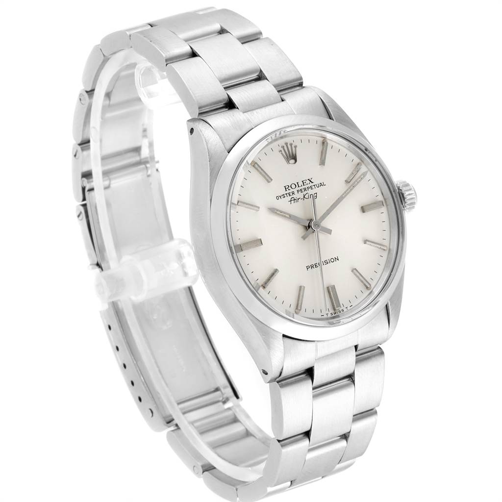 The Rolex Vintage Collection 5500 Men's Stainless Steel Silver Dial 5500 Men's Stainless Steel Silver Dial model watch is shown at a 3/4 angle, highlighting the face, bezel, and metal bracelet.