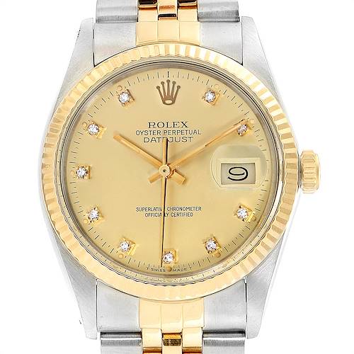 Photo of Rolex Datejust Steel Yellow Gold Diamond Dial Vintage Mens Watch 16013