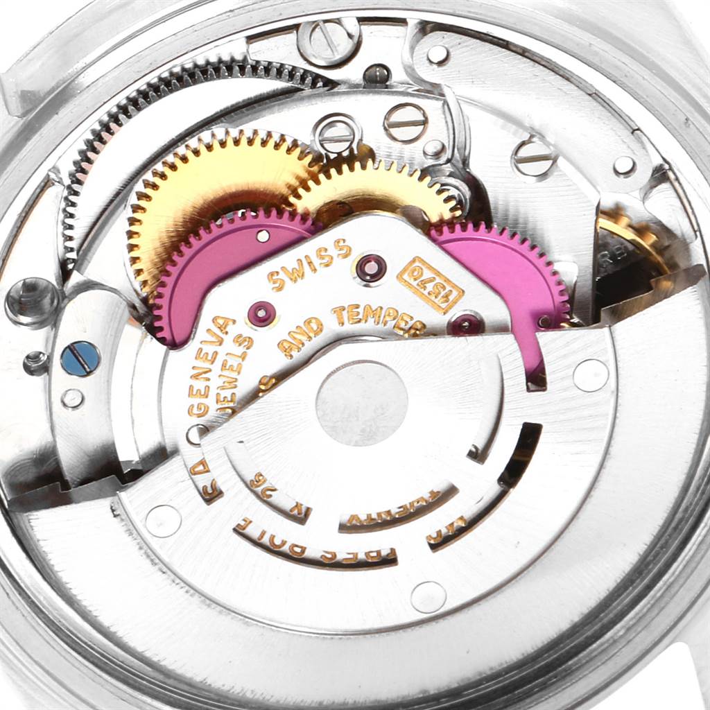 This close-up image shows the inner mechanical movement of the Rolex Vintage Collection 1601 Men's Stainless Steel Grey Dial 1601 Men's Stainless Steel Grey Dial model.