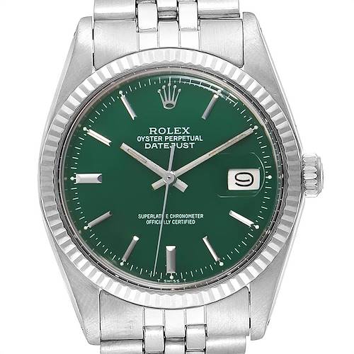 Photo of Rolex Datejust Steel White Gold Green Dial Vintage Mens Watch 1601