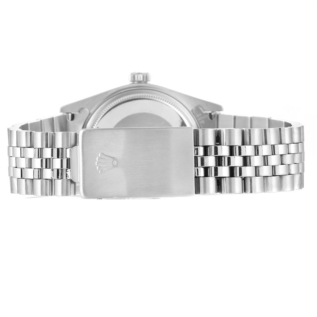 The image shows the back view of the Rolex Vintage Collection 1603 Men's Stainless Steel Green Dial 1603 Men's Stainless Steel Green Dial model, highlighting the bracelet and clasp.