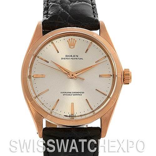 The image shows a front-facing view of the Rolex Vintage Collection 1003 Stainless Steel Silver Dial 1003 Stainless Steel Silver Dial watch, highlighting the dial, bezel, case, and leather strap.