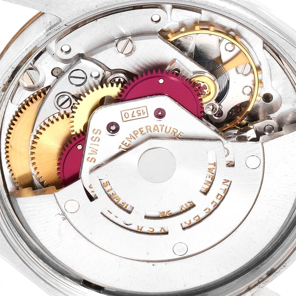 This image shows the intricate internal mechanics and gears of the Vintage Collection model by Rolex.