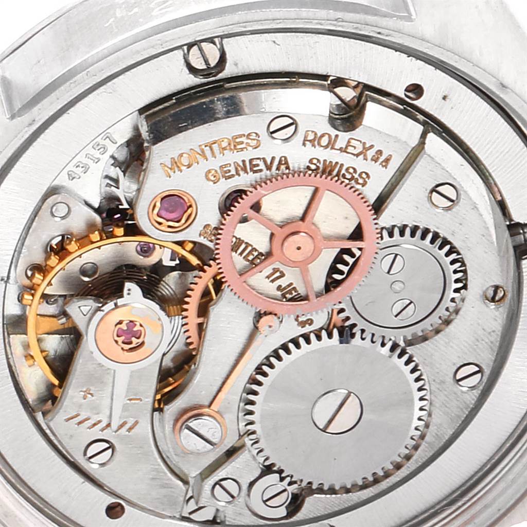 This close-up angle shows the intricate inner mechanism of the Vintage Collection model by Rolex.