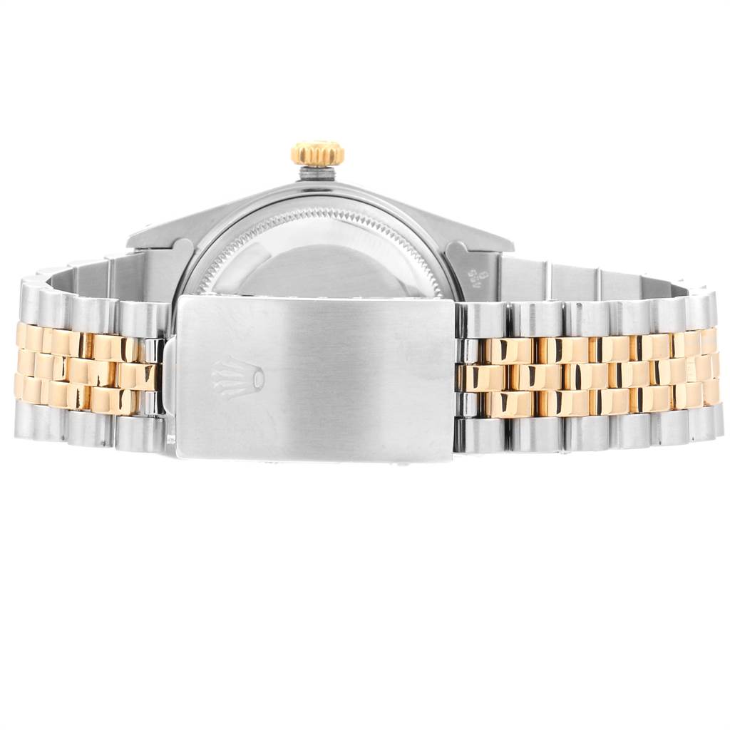 This image shows the back and clasp of the Vintage Collection model by Rolex, highlighting its two-tone bracelet.