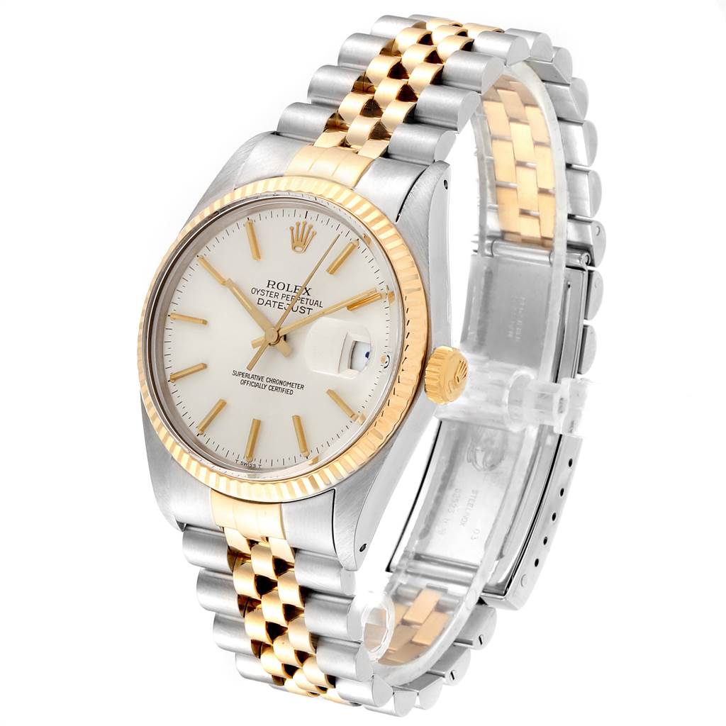 The Rolex Vintage Collection 16013 Men's Stainless Steel Silver Dial 16013 Men's Stainless Steel Silver Dial model is shown at a three-quarter angle, showcasing the face, bezel, and two-tone bracelet.