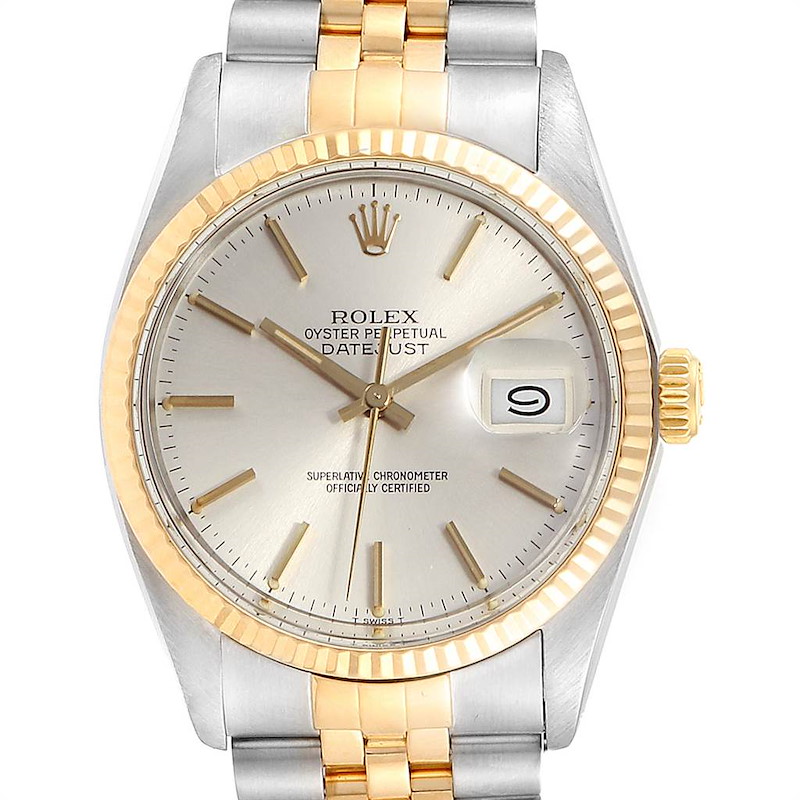 Rolex Datejust Steel Yellow Gold Silver Dial Vintage Mens Watch 16013 SwissWatchExpo