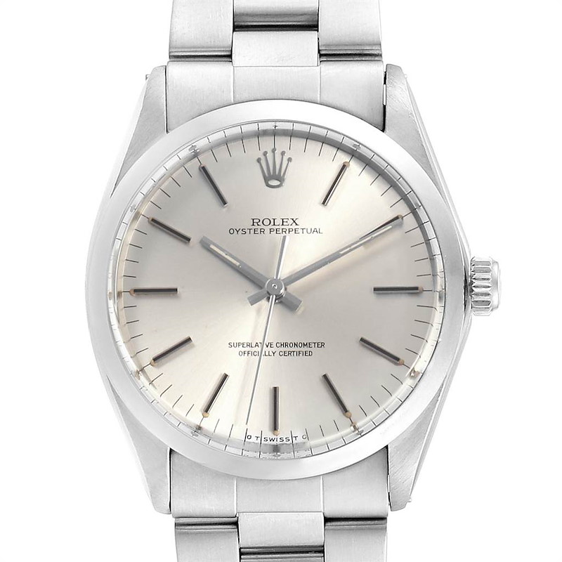 Rolex Oyster Perpetual Silver Dial Vintage Steel Mens Watch 1002 SwissWatchExpo