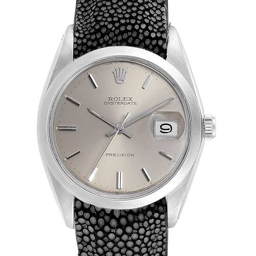 Photo of Rolex OysterDate Precision Grey Strap Steel Vintage Mens Watch 6694