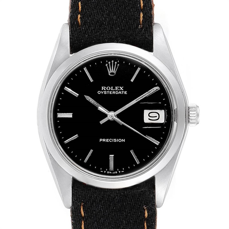 Rolex OysterDate Precision Black Dial Steel Vintage Mens Watch 6694 SwissWatchExpo