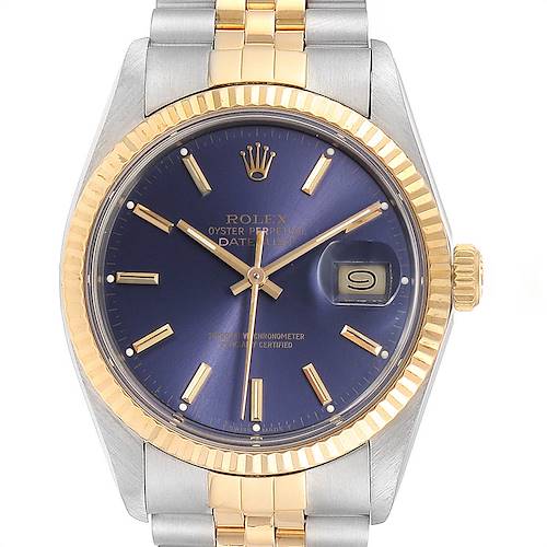Photo of Rolex Datejust Steel Yellow Gold Purple Dial Vintage Mens Watch 16013