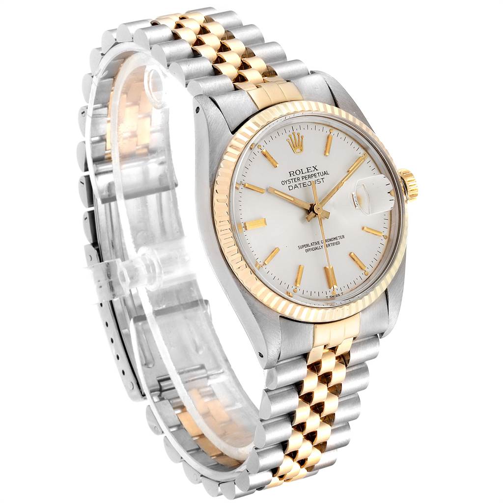 This Rolex Vintage Collection 16013 Men's Stainless Steel Silver Dial 16013 Men's Stainless Steel Silver Dial model is shown at an angle displaying its face, bracelet, and crown.