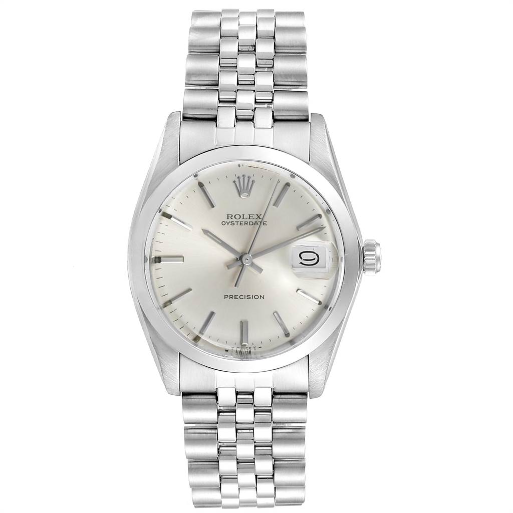 This Rolex Vintage Collection 6694 Men
s Stainless Steel Silver Dial 6694 Men
s Stainless Steel Silver Dial watch is shown from a top-down angle, displaying the dial, bezel, crown, and bracelet.