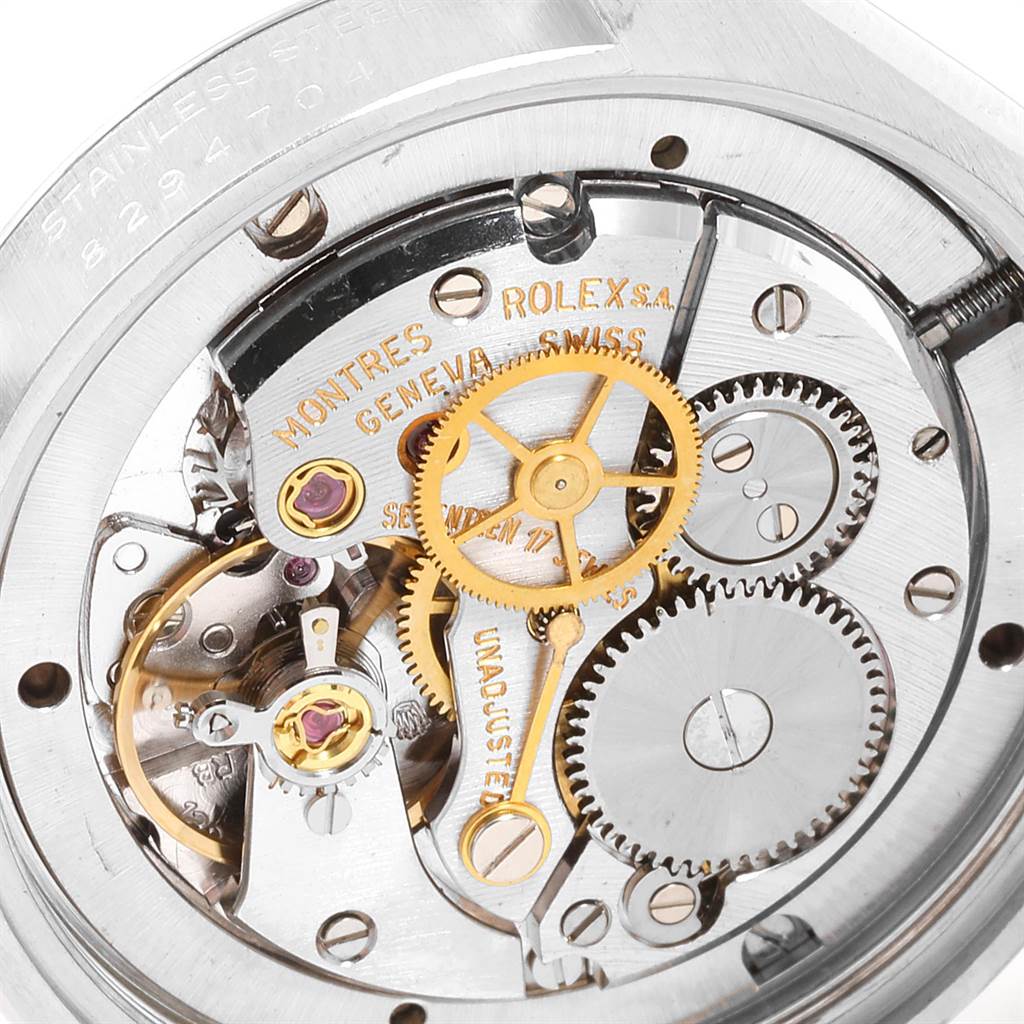 This is a close-up view of the movement mechanism inside a Rolex Vintage Collection 6694 Men
s Stainless Steel Silver Dial 6694 Men
s Stainless Steel Silver Dial watch.