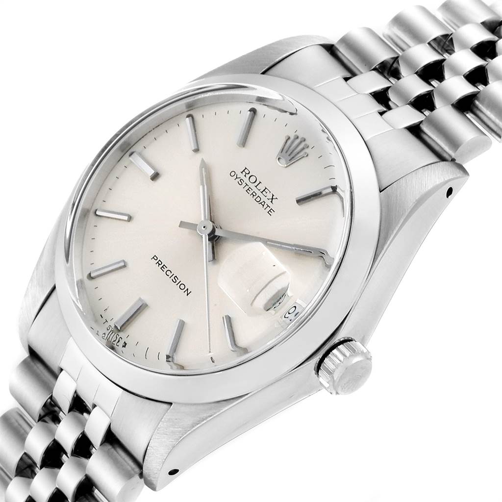The Rolex Vintage Collection 6694 Men
s Stainless Steel Silver Dial 6694 Men
s Stainless Steel Silver Dial watch is shown at a slight angle, displaying its face, crown, and a portion of the bracelet.