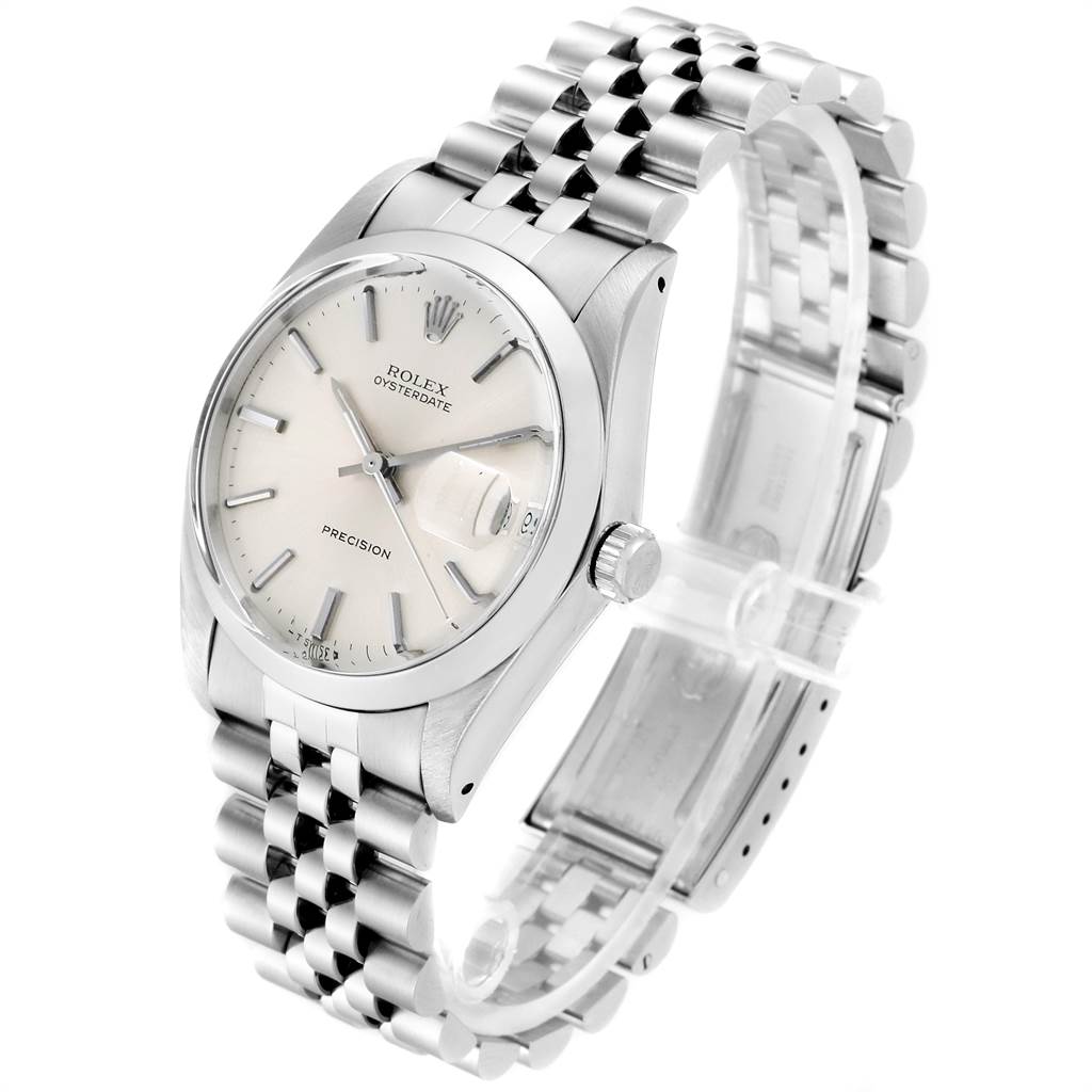The Rolex Vintage Collection 6694 Men
s Stainless Steel Silver Dial 6694 Men
s Stainless Steel Silver Dial watch is shown at a three-quarter angle, highlighting the face, dial, crown, and stainless steel bracelet.