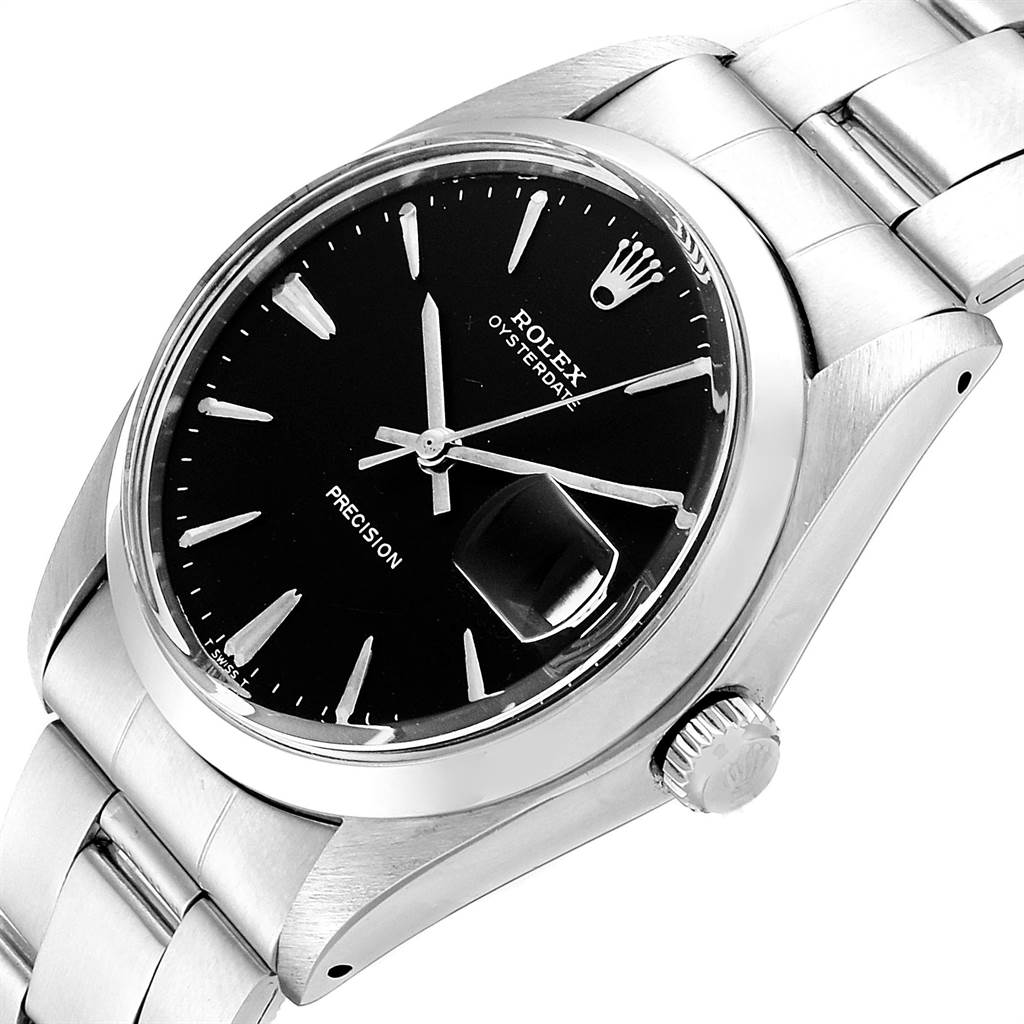 The Rolex Vintage Collection 6694 Men's Stainless Steel Black Dial 6694 Men's Stainless Steel Black Dial watch is shown at an angled close-up, displaying its black dial, crown, and bracelet.