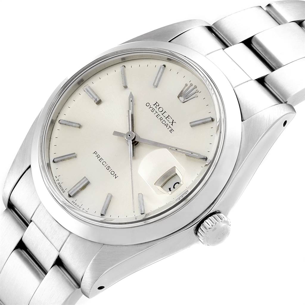 The Rolex Vintage Collection 6694 Men's Stainless Steel Silver Dial 6694 Men's Stainless Steel Silver Dial watch is shown at an angled close-up, highlighting the dial, case, crown, and part of the bracelet.