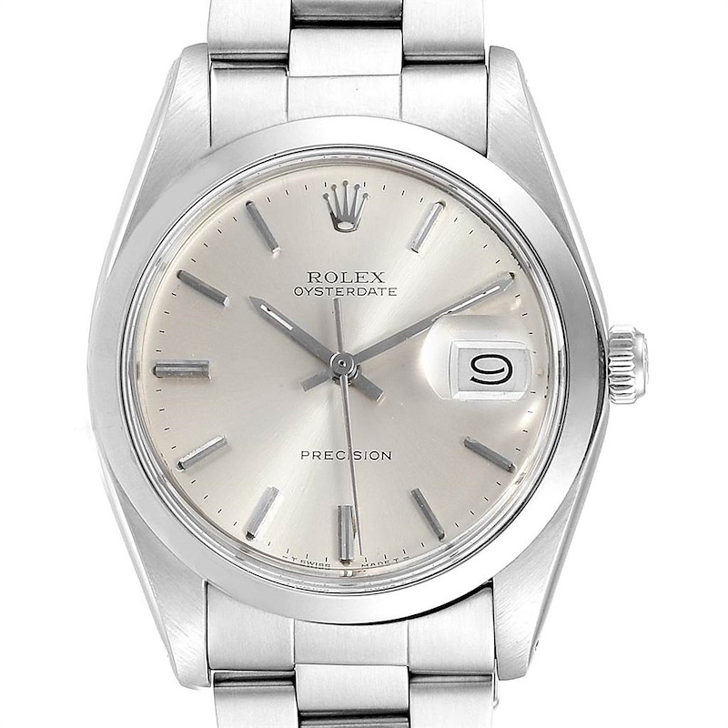 Rolex OysterDate Precision Steel Silver Dial Vintage Mens Watch 6694 SwissWatchExpo