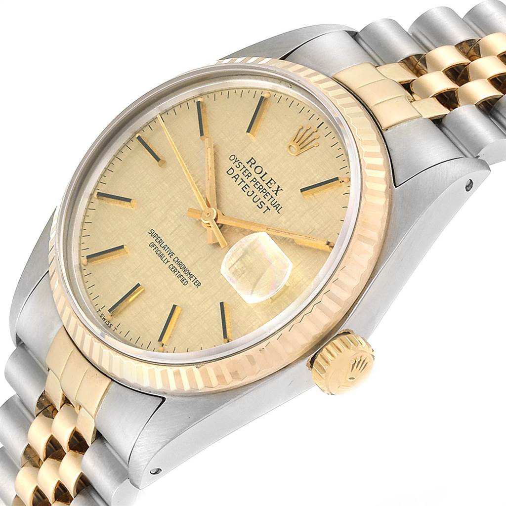 The image shows the face, bezel, crown, and bracelet of the Rolex Vintage Collection 16013 Men's Stainless Steel Champagne Dial 16013 Men's Stainless Steel Champagne Dial model from a side angle.