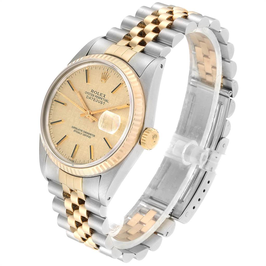 This image shows the Rolex Vintage Collection 16013 Men's Stainless Steel Champagne Dial 16013 Men's Stainless Steel Champagne Dial model watch at a three-quarter angle, highlighting the face, bezel, crown, and band.