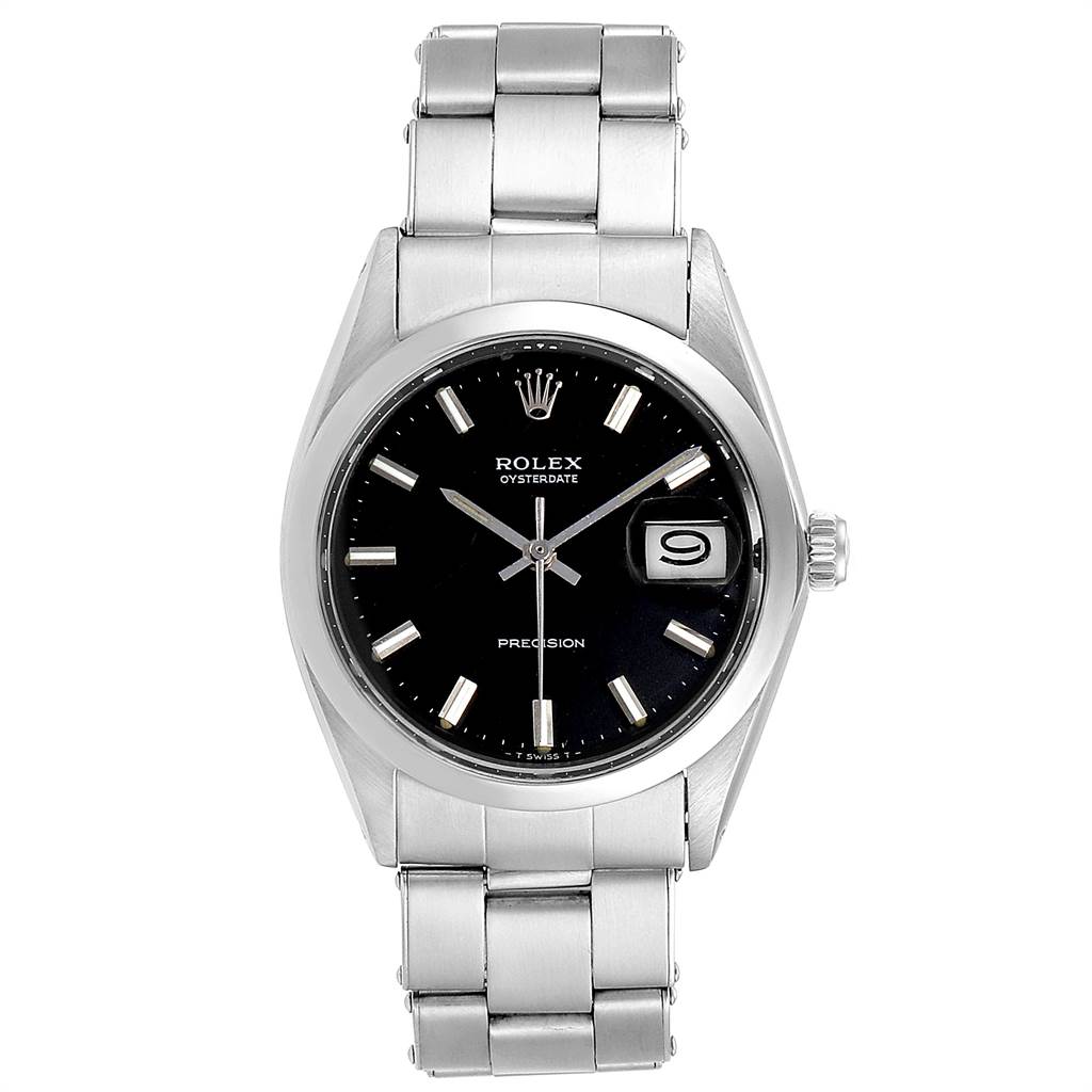 This image shows a front view of the Rolex Vintage Collection 6694 Men's Stainless Steel Black Dial 6694 Men's Stainless Steel Black Dial watch, highlighting the dial, bracelet, and crown.