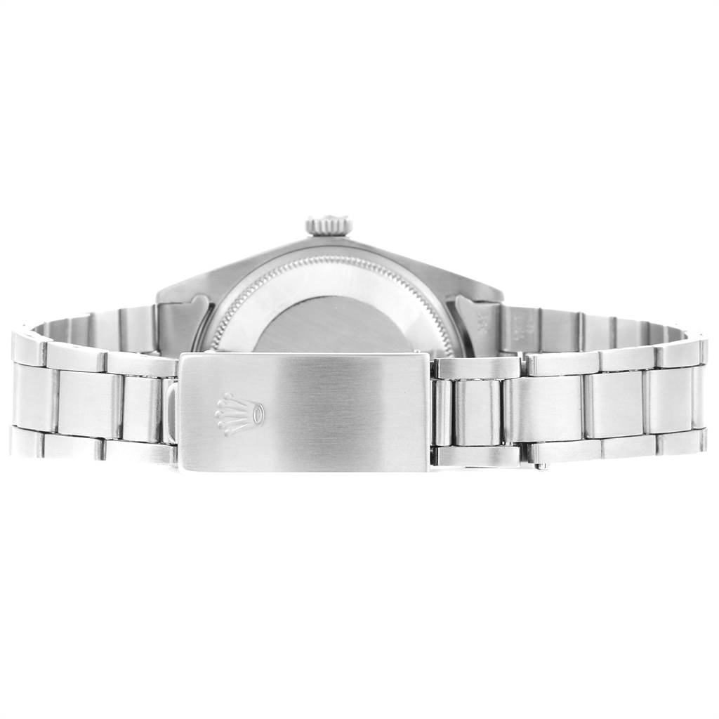 This image shows the back of a Rolex Vintage Collection 1501 Men's Stainless Steel Silver Dial 1501 Men's Stainless Steel Silver Dial watch, highlighting the clasp and bracelet.