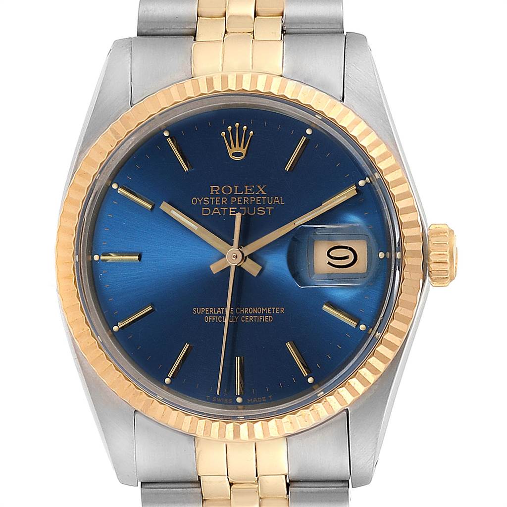 The Vintage Collection Rolex watch is shown from a front view, displaying its dial, bezel, and a portion of its bracelet.