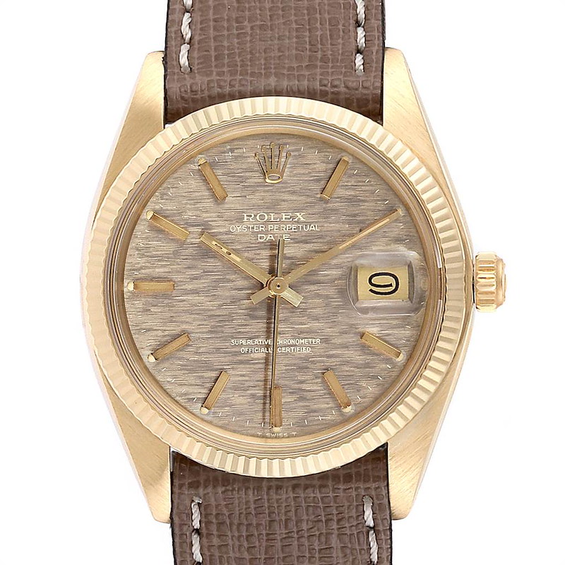 Rolex Date Yellow Gold Bronze Brick Dial Vintage Mens Watch 1503 SwissWatchExpo