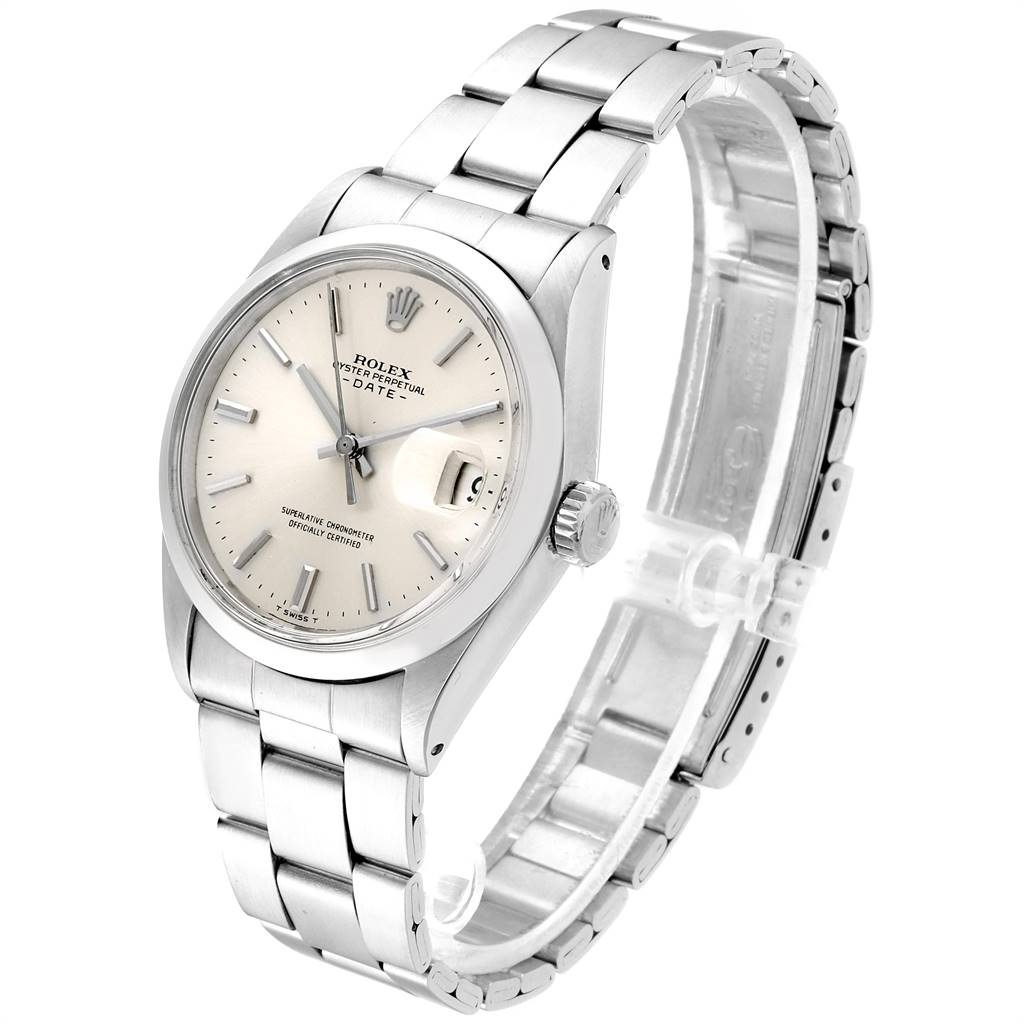 The Rolex Vintage Collection 1500 Men's Stainless Steel Silver Dial 1500 Men's Stainless Steel Silver Dial watch is shown at a slight side angle, displaying its face, bezel, crown, and metal bracelet.