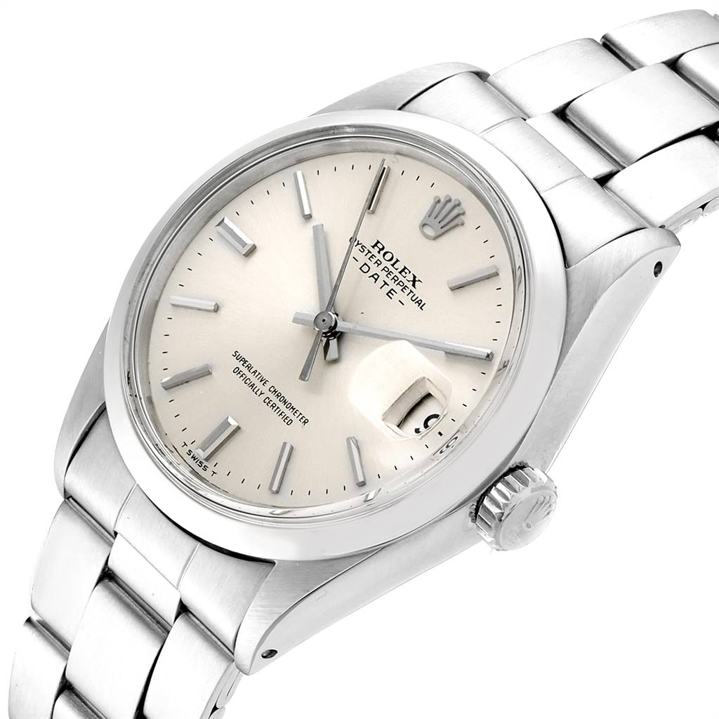 The Rolex Vintage Collection 1500 Men's Stainless Steel Silver Dial 1500 Men's Stainless Steel Silver Dial watch is shown at a slight side angle, highlighting the dial, crown, and bracelet.