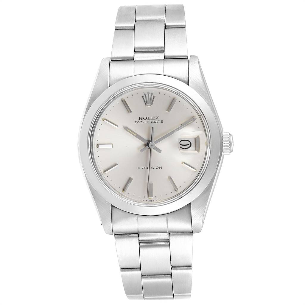 The image shows a Rolex Vintage Collection 6694 Men's Stainless Steel Silver Dial 6694 Men's Stainless Steel Silver Dial Oysterdate watch from the front, highlighting its dial, case, bezel, and bracelet.