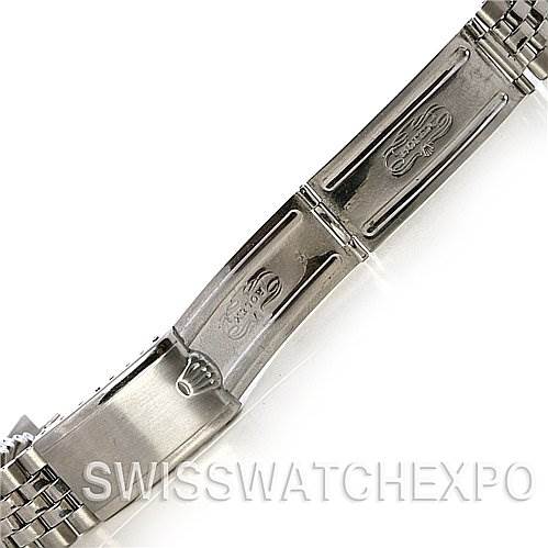 This image shows the clasp and part of the bracelet of a Rolex Vintage Collection 1625 Men's Stainless Steel Silver Dial 1625 Men's Stainless Steel Silver Dial watch from a top-down angle.