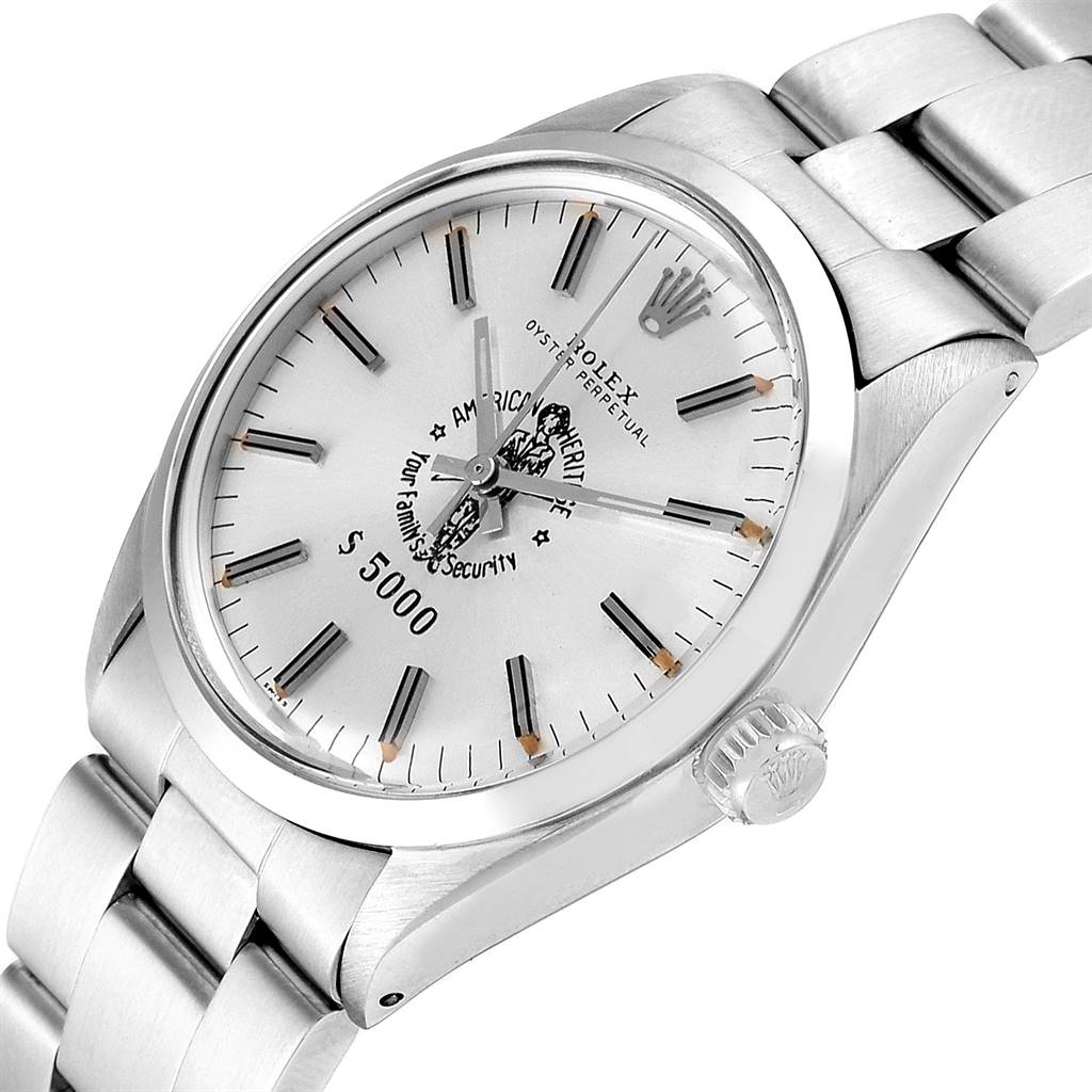 The image shows a Rolex Vintage Collection 1002 Men's Stainless Steel Silver Dial 1002 Men's Stainless Steel Silver Dial watch from a three-quarter angle, displaying the face, case, and part of the bracelet.