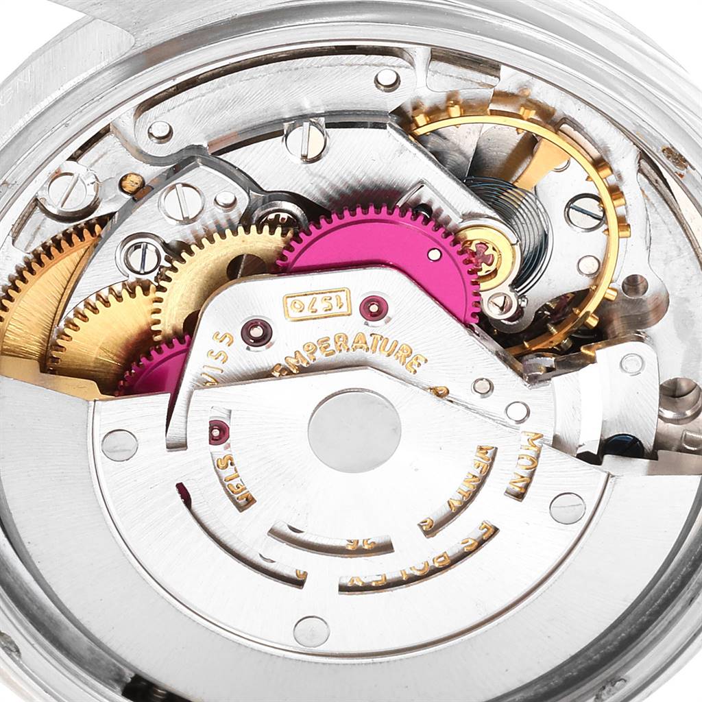 This image displays the intricate internal mechanism of a Rolex Vintage Collection 1603 Men's Stainless Steel Silver Dial 1603 Men's Stainless Steel Silver Dial model.