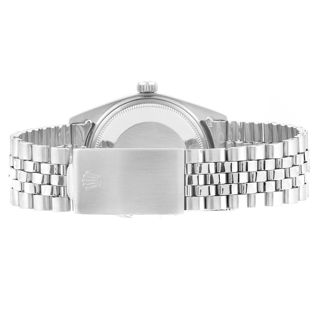 This image shows the back view and clasp of a Rolex Vintage Collection 1601 Men's Stainless Steel Silver Dial 1601 Men's Stainless Steel Silver Dial watch, highlighting the bracelet and case back.