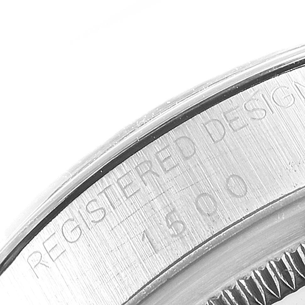 The image shows a close-up of the case back engraving on the Rolex Vintage Collection 1500 Men's Stainless Steel Grey Dial 1500 Men's Stainless Steel Grey Dial model, highlighting the model number "1500".
