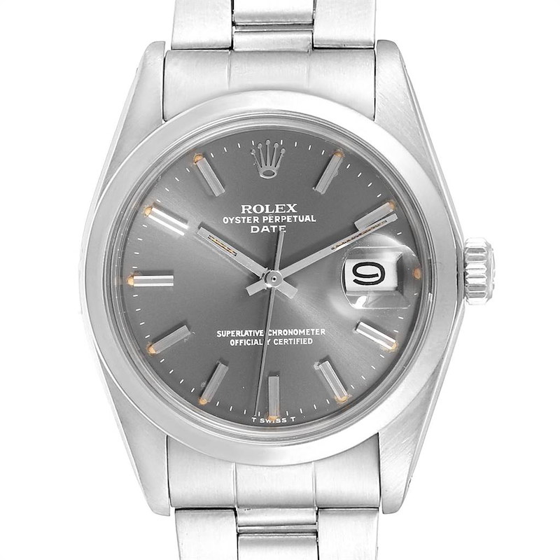 Rolex Date Grey Dial Oyster Bracelet Steel Vintage Mens Watch 1500 SwissWatchExpo