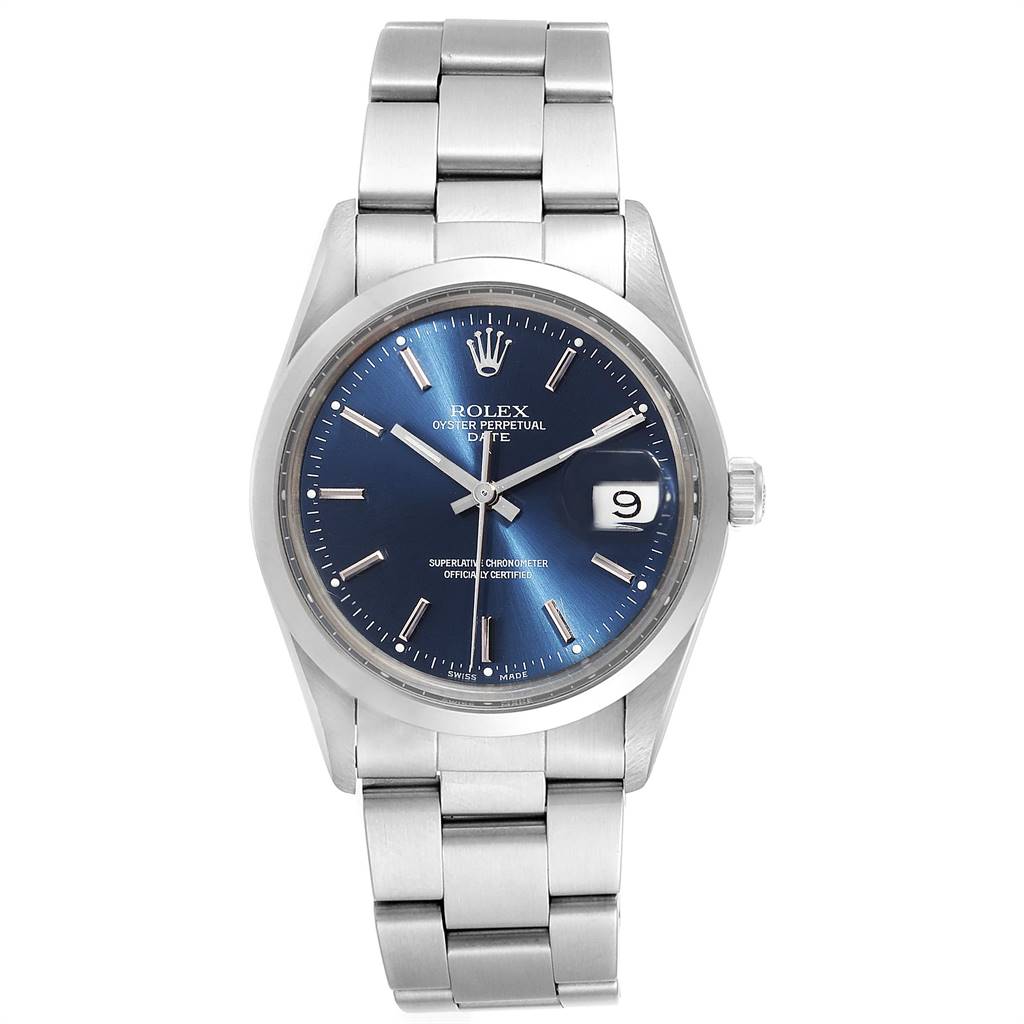 The Rolex Vintage Collection 15000 Men's Stainless Steel Blue Dial 15000 Men's Stainless Steel Blue Dial watch is shown from a front angle, displaying its bracelet, dial, and crown.