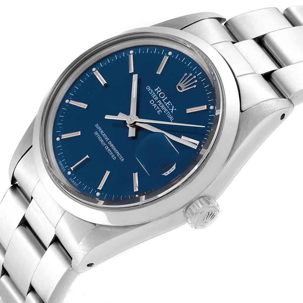 The image shows a Rolex Vintage Collection 15000 Men's Stainless Steel Blue Dial 15000 Men's Stainless Steel Blue Dial model, angled slightly to display the blue dial, stainless steel case, and bracelet.