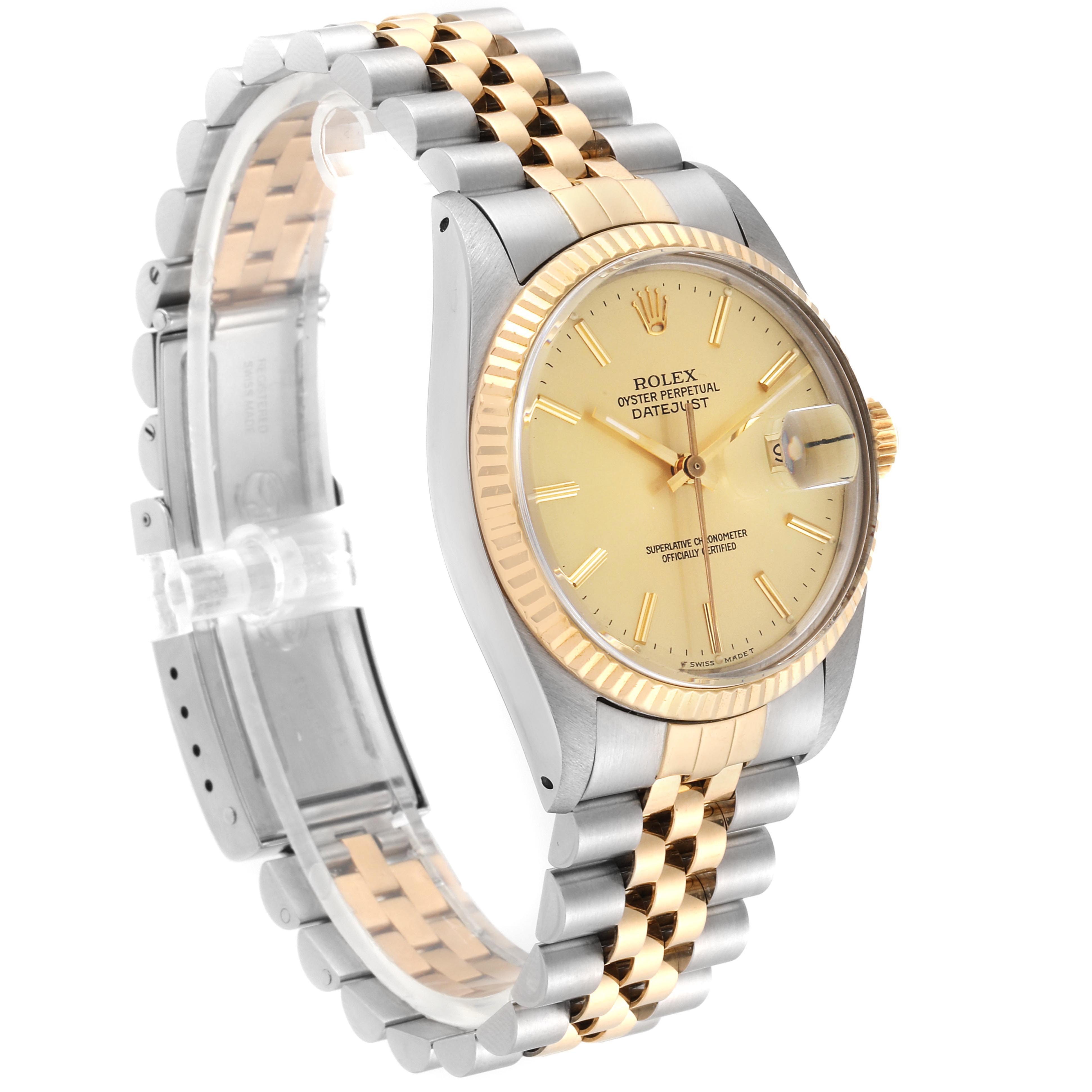 The image shows a front three-quarter angle of a Rolex Vintage Collection 16013 Men's Stainless Steel Champagne Dial 16013 Men's Stainless Steel Champagne Dial Datejust watch, displaying the dial, bezel, and bracelet.