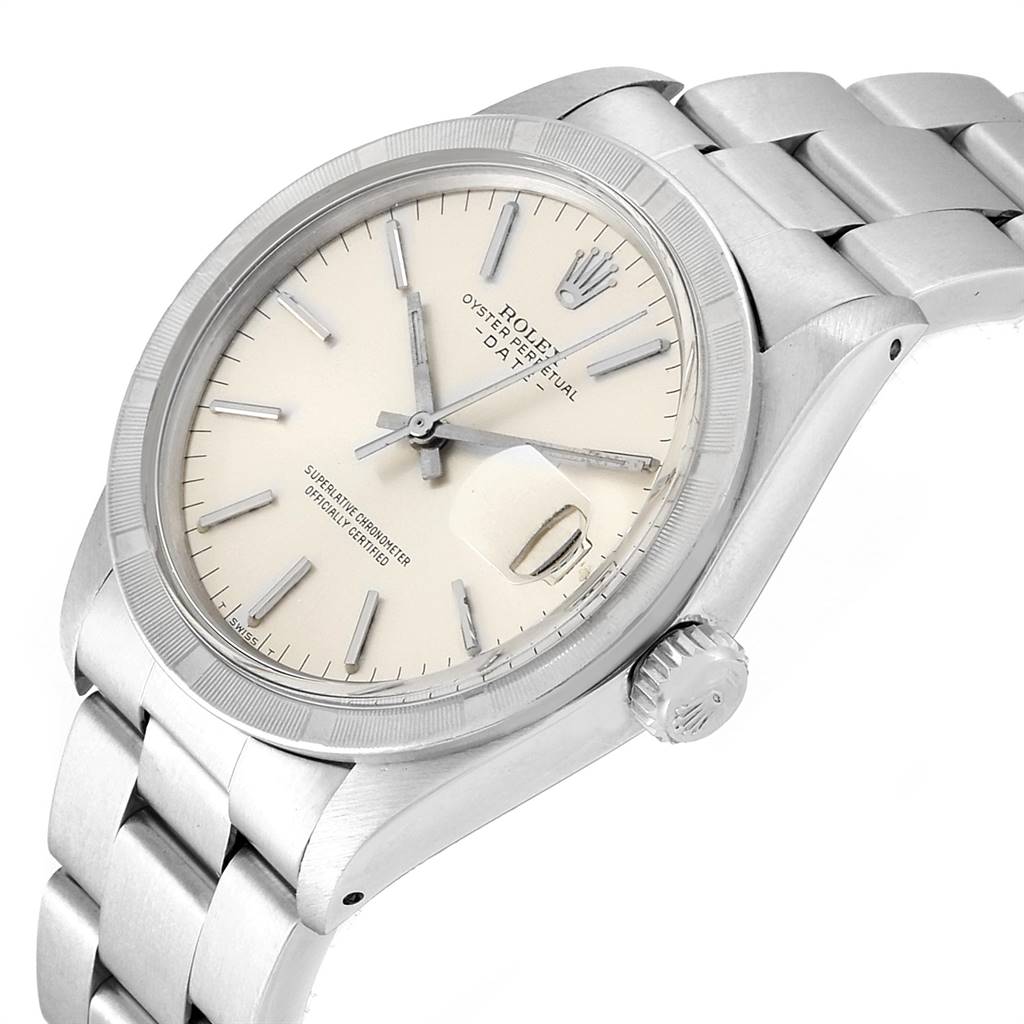 The Rolex Vintage Collection 1501 Men's Stainless Steel Silver Dial 1501 Men's Stainless Steel Silver Dial watch is shown at an angle highlighting the dial, bezel, crown, and part of the bracelet.
