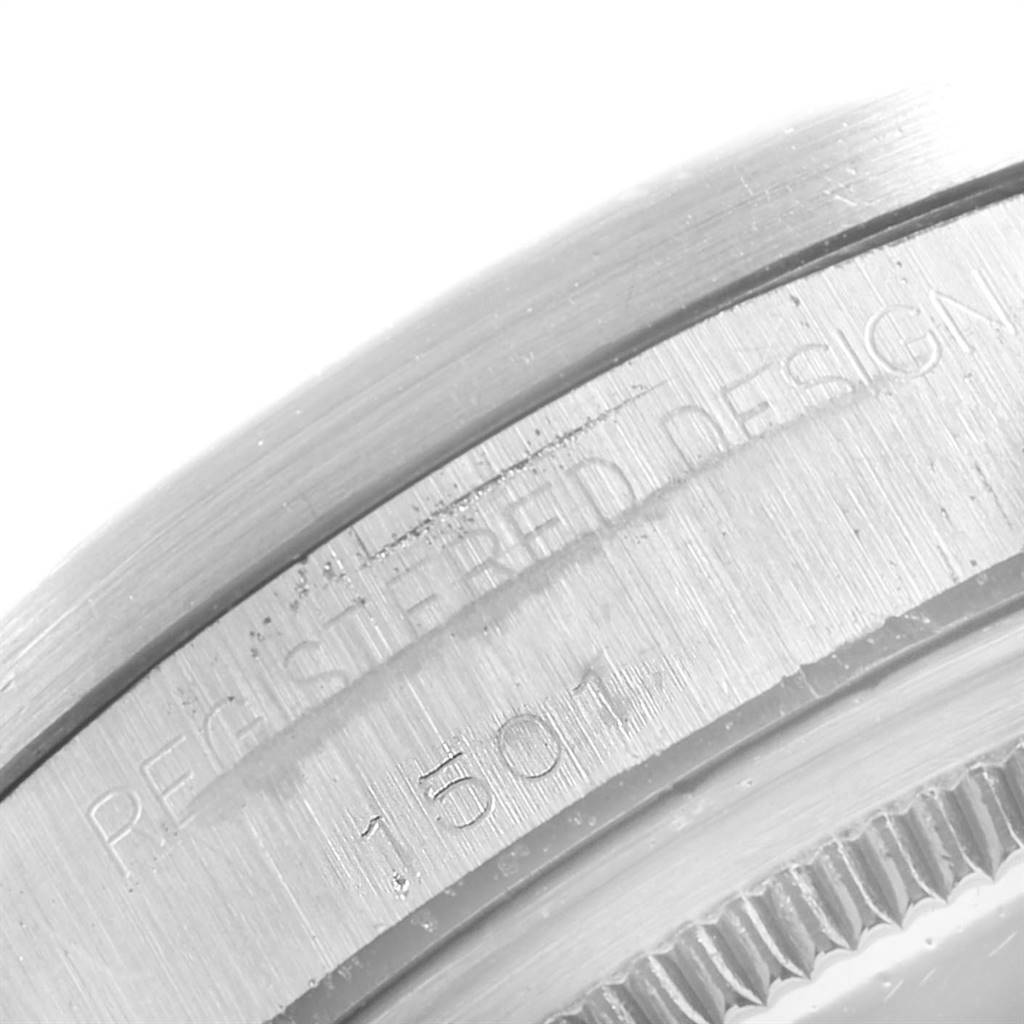 The image shows a close-up of the engraved caseback of the Rolex Vintage Collection 1501 Men's Stainless Steel Silver Dial 1501 Men's Stainless Steel Silver Dial model, including the model number "1501".