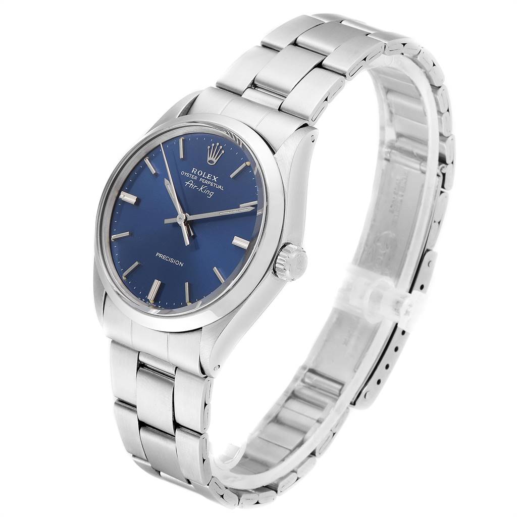 The Rolex Vintage Collection 5500 Men's Stainless Steel Blue Dial 5500 Men's Stainless Steel Blue Dial model is shown at a three-quarter angle, displaying the watch face, bezel, crown, and bracelet.